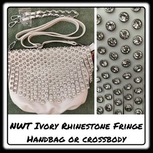 NWT Rhinestone Fringe Ivory/white shoulder or Crossbody purse